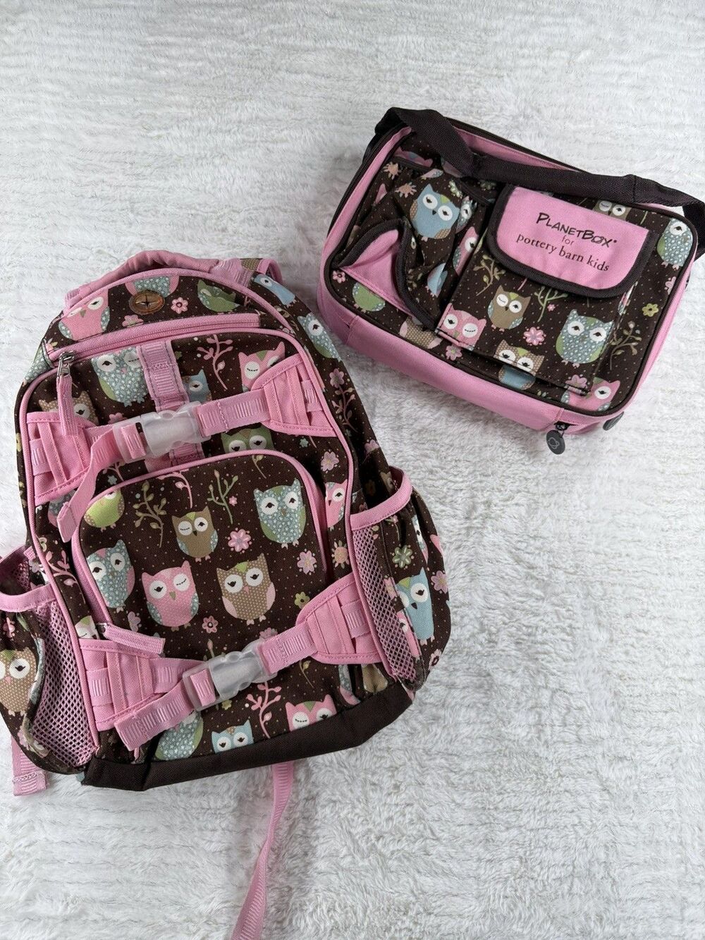 Pottery Barn Kids Mackenzie Chocolate Owl Backpack and PlanetBox Lunch Box Set